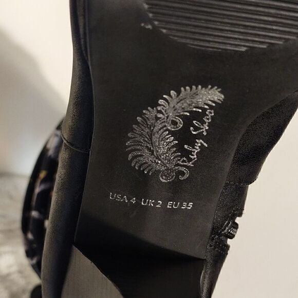 Ruby Shoo Black Floral Slouch Athena Boots - Picture 5 of 8